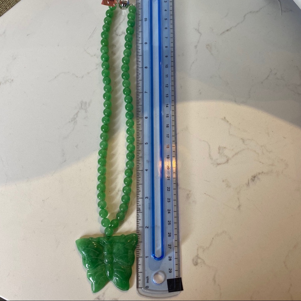 Beautiful Green Jade Carved Butterfly Necklace - Picture 8 of 8